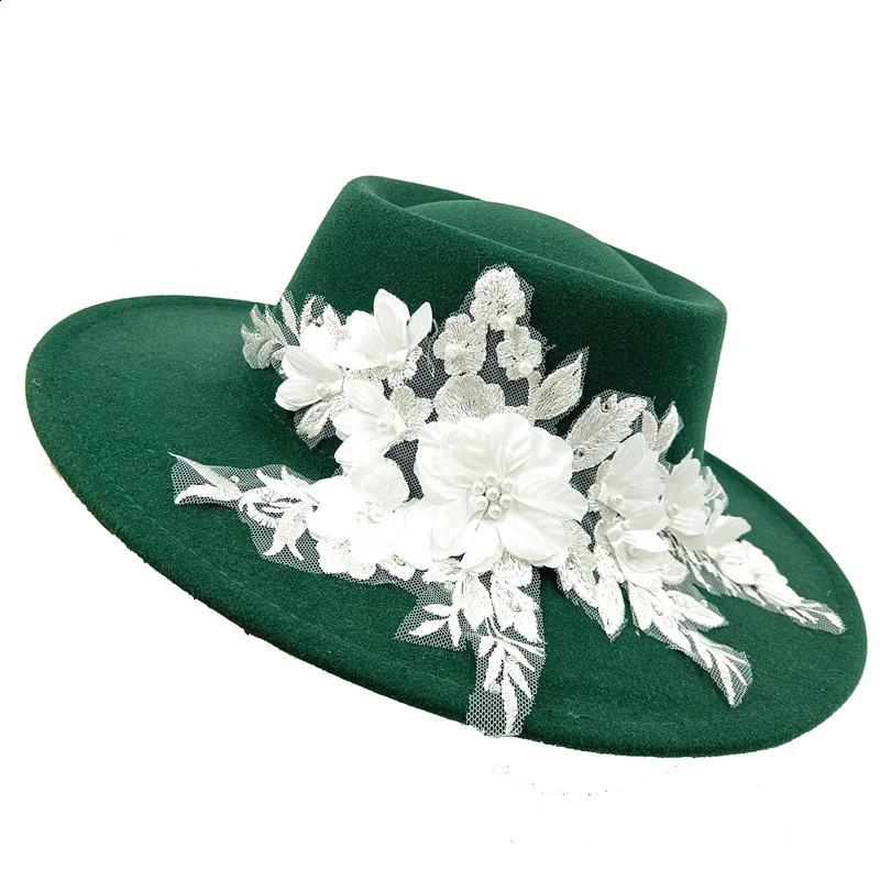 95cm brim embroidered threedimensional flower Fedora womens jazz top hat Spring and Autumn Panama French elegant fedora 240906