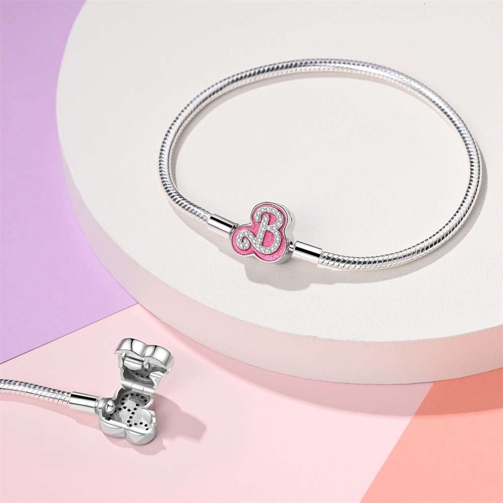 New 925 Sterling Silver Snake Chain Barbie Pink Series Bracelet Fit Charms Silver 925 Original Bracelet DIY Jewelry Making For women Gifts