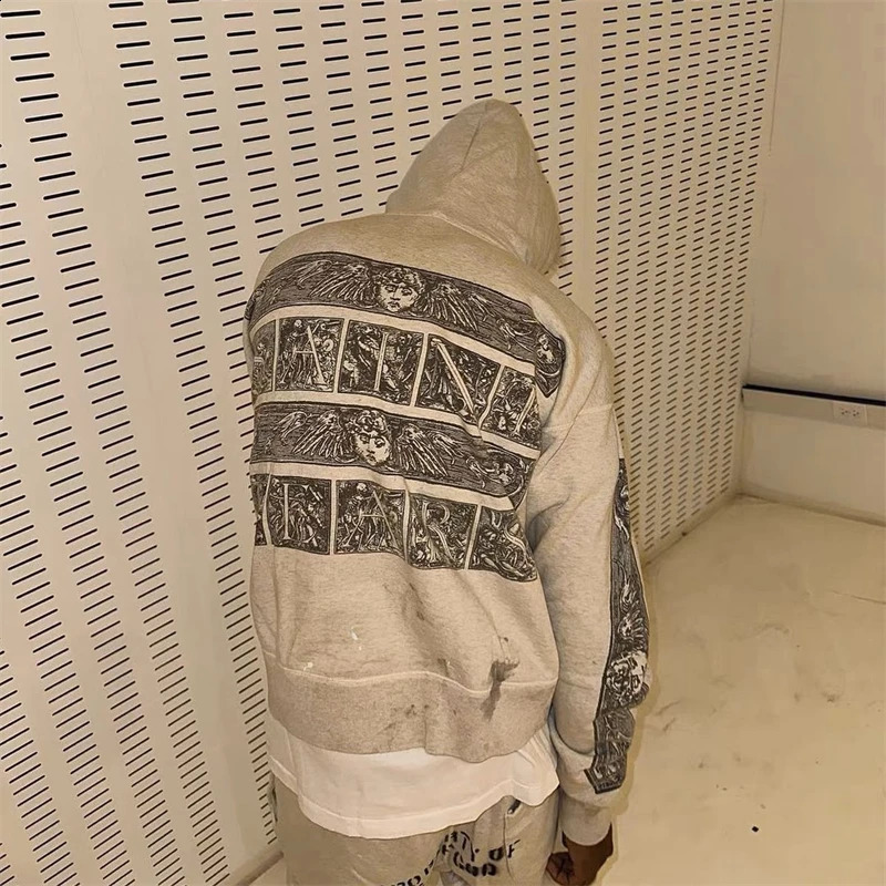 Vintage Washed Printed Pure Cotton Fleece Hoodie High Street Casual Loose Rock Hiphop Oversized Highquality Retro 240910