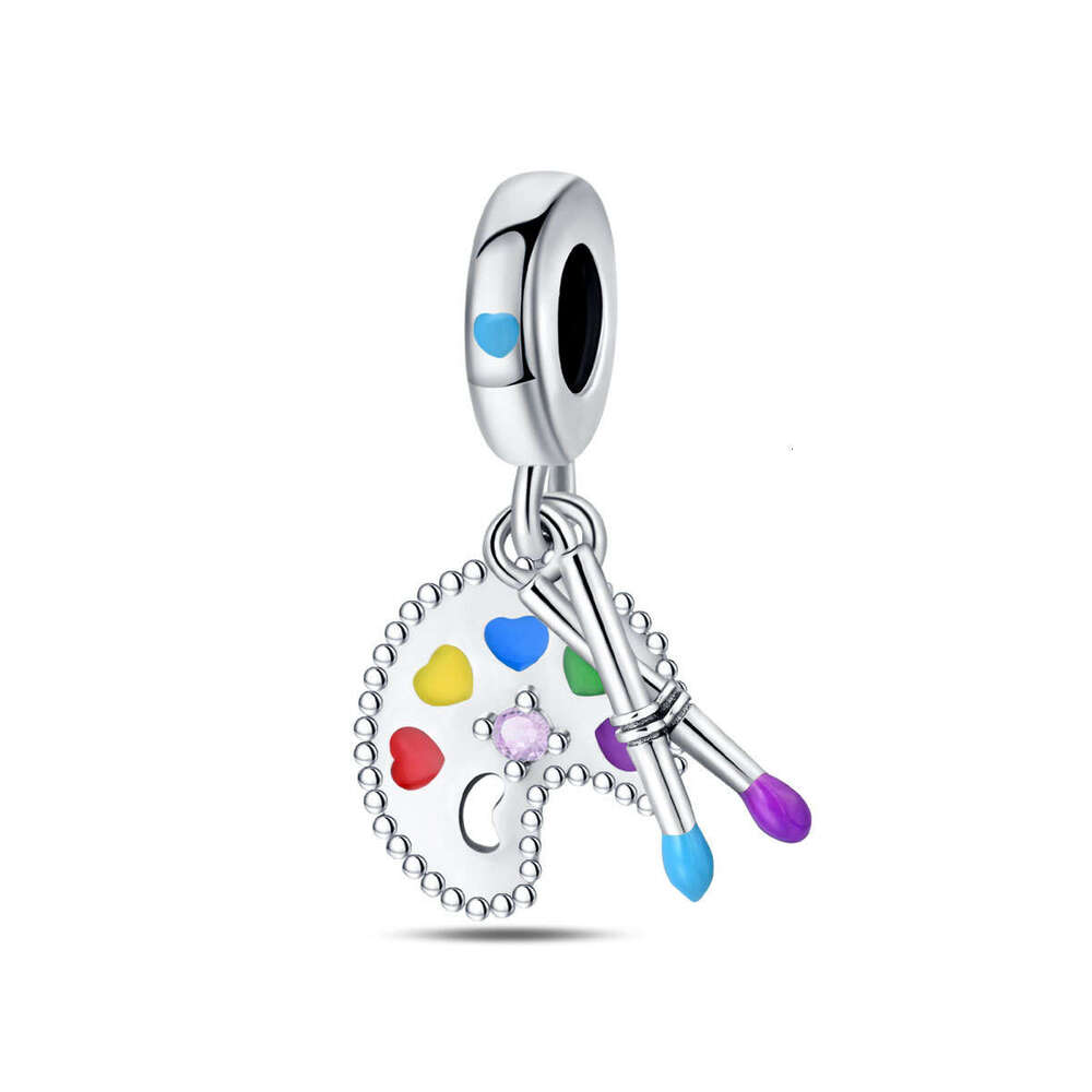 New 925 Sterling Silver Charm Brush Tool Color Disc Bead Pendant Fit Charms Silver 925 Original Bracelet DIY Jewelry Making For women Gifts
