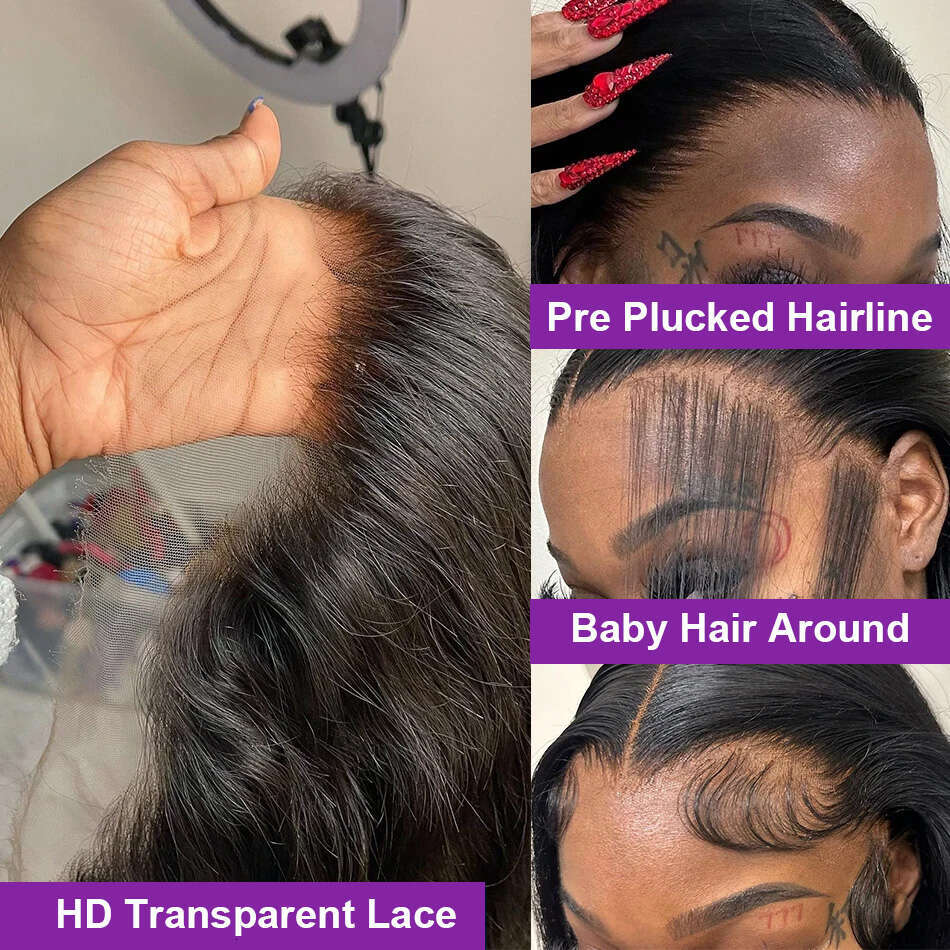 200 Density Bone Straight 13X6 Front Human Hair Pre Plucked 13X4 HD Transparent Lace Frontal Wig For Women