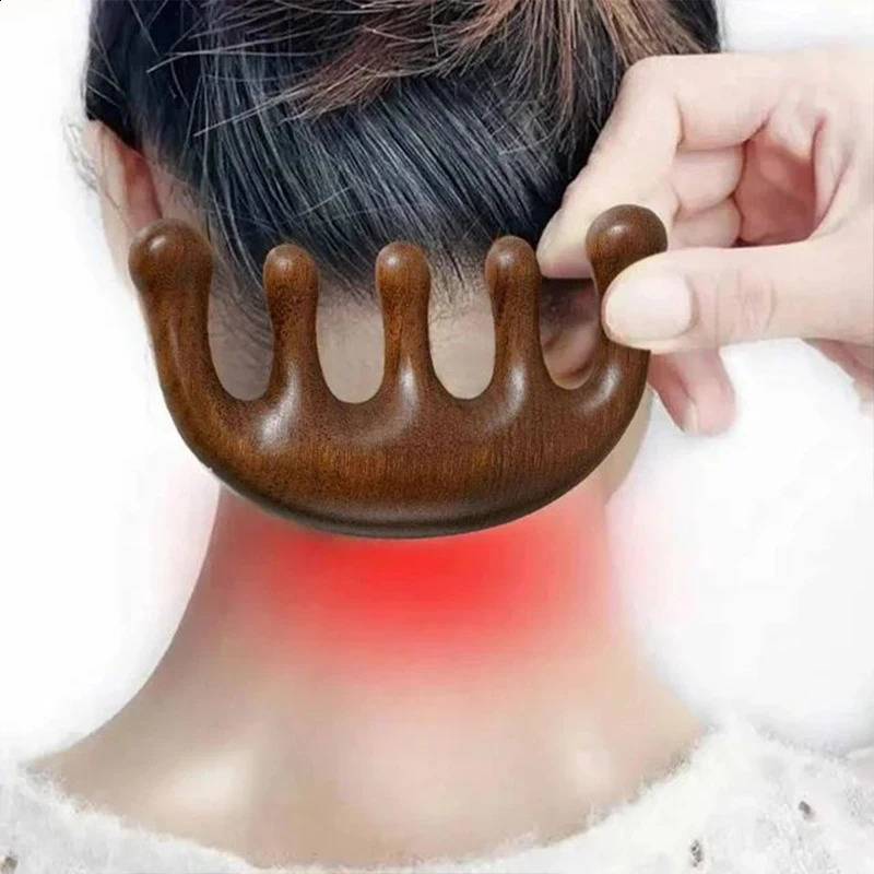 Massage Comb Head Massager Sandalwood Five Tooth Whale Scalp Scraping Body Tool 240911