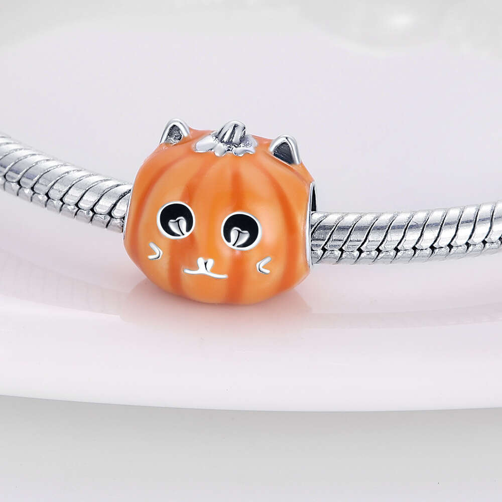 New 925 Sterling Silver Charm Halloween Colorful Night Light Pumpkin Beads Fit Charms Silver 925 Original Bracelet DIY Jewelry Making For women Gifts