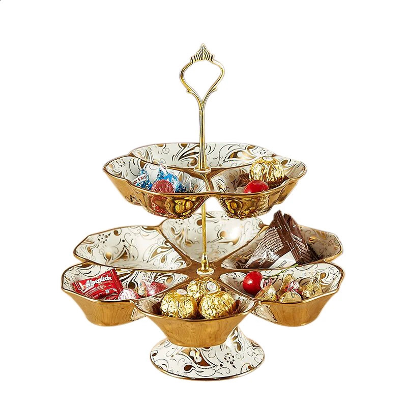 Ceramic double-layer fruit Epergne board decorative ceramic inlaid tableware 240911