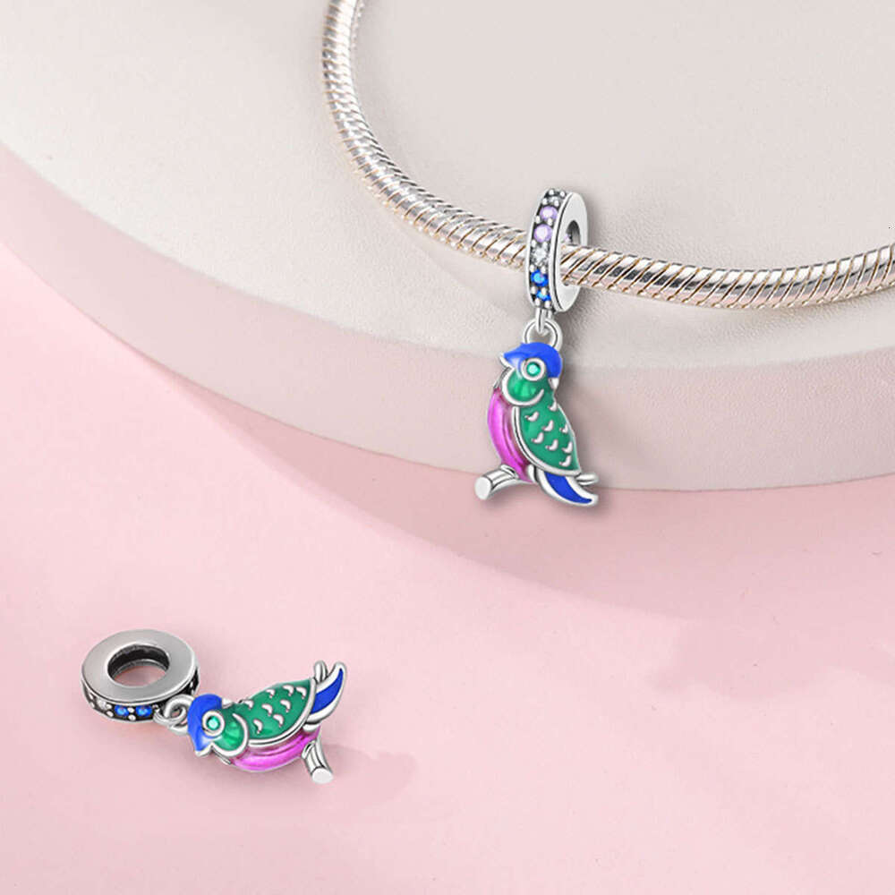 New 925 Sterling Silver Charm Green Parrot Pendant Fit Charms Silver 925 Original Bracelet DIY Jewelry Making For women Gifts