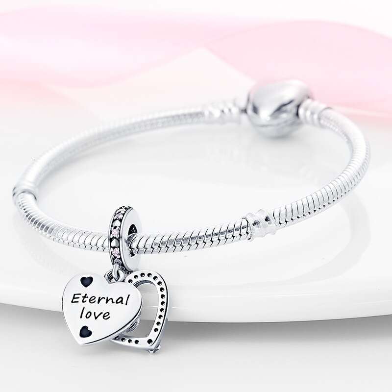 New 925 Sterling Silver Charm Pink heart shape pendant Fit Charms Silver 925 Original Bracelet DIY Jewelry Making For women Gifts