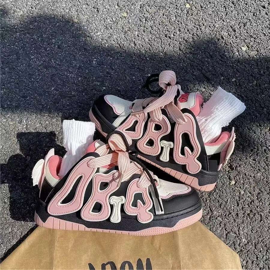 New Style Cute Women's Letter Versatile Kawaii Women Shoes Little Girl Pink Wear-resistant Sneakers