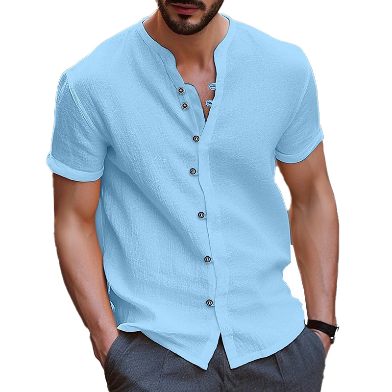 Cotton summer short-sleeved shirt for men Casual slim fit solid color fashionable business casual shirt professional formal mens shirt cross-border pl
