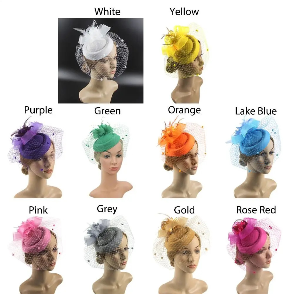 Half Face Cover Mesh Top Hat Feather Hair Accessories Bride Headwear Net Yarns Veil Headdress Caps 240906
