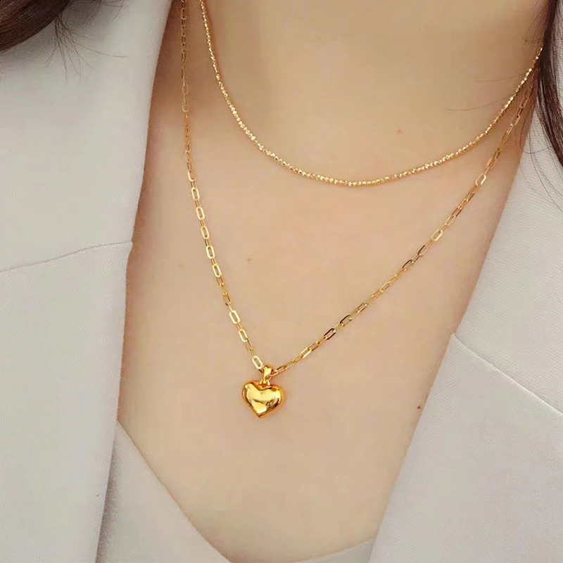 MIQIAO Real 18K Gold Heart Shaped Pendant Necklace Pure AU750 Simple Fashion Fine Jewelry Gift for Women 240906
