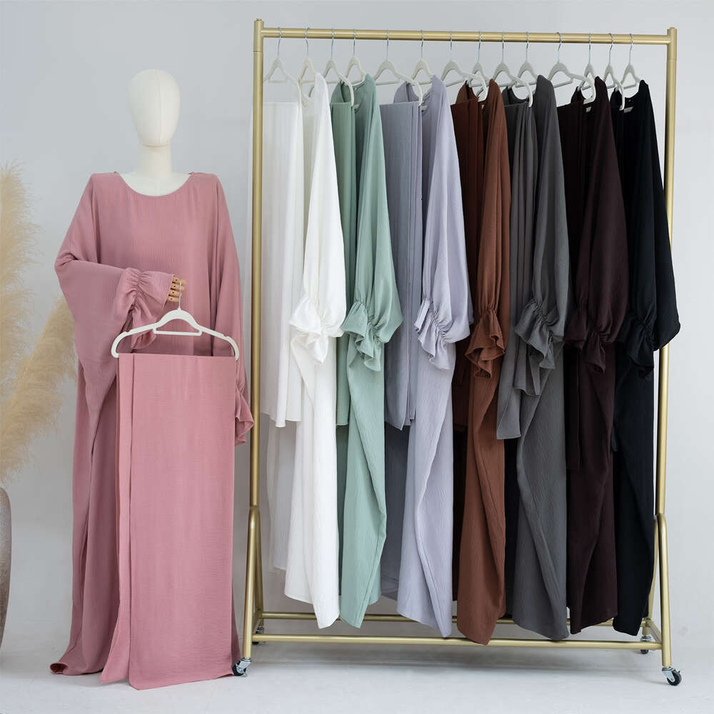 2 Piece Muslim Set Butterfly Sleeves Abaya With Rectangle Hijab Scarf Dubai Turkey Islamic Clothing Women Ramadan Eid Modesty