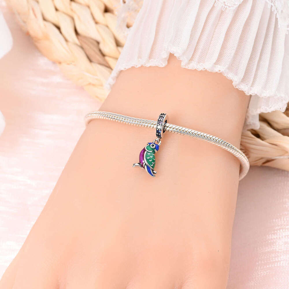 New 925 Sterling Silver Charm Green Parrot Pendant Fit Charms Silver 925 Original Bracelet DIY Jewelry Making For women Gifts