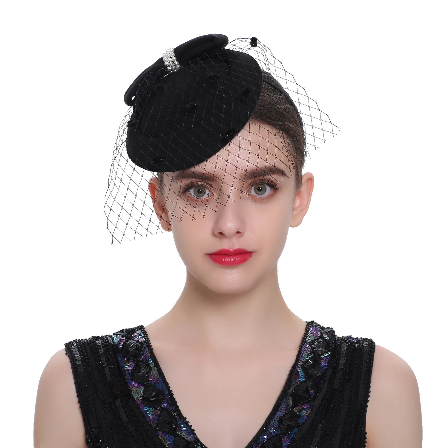 20s 50s Vintage Pillbox Hat Veil Fascinators Cocktail Tea Party Headwear Clip Fascinator for Women 240906