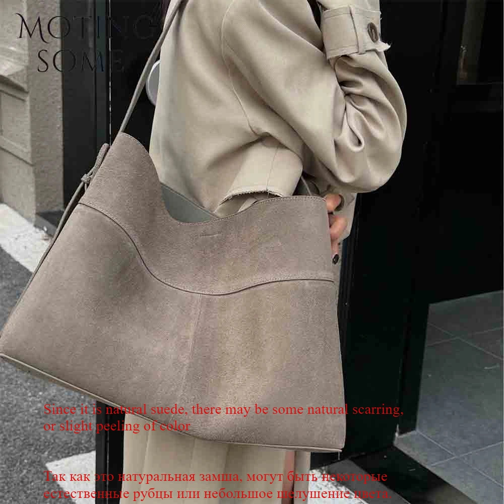 Motingsome Oversize Women Bag Suede Leather Winter Bags Frosted Cow Skin Handbag And Purses Retro Lady Tote 2024 New