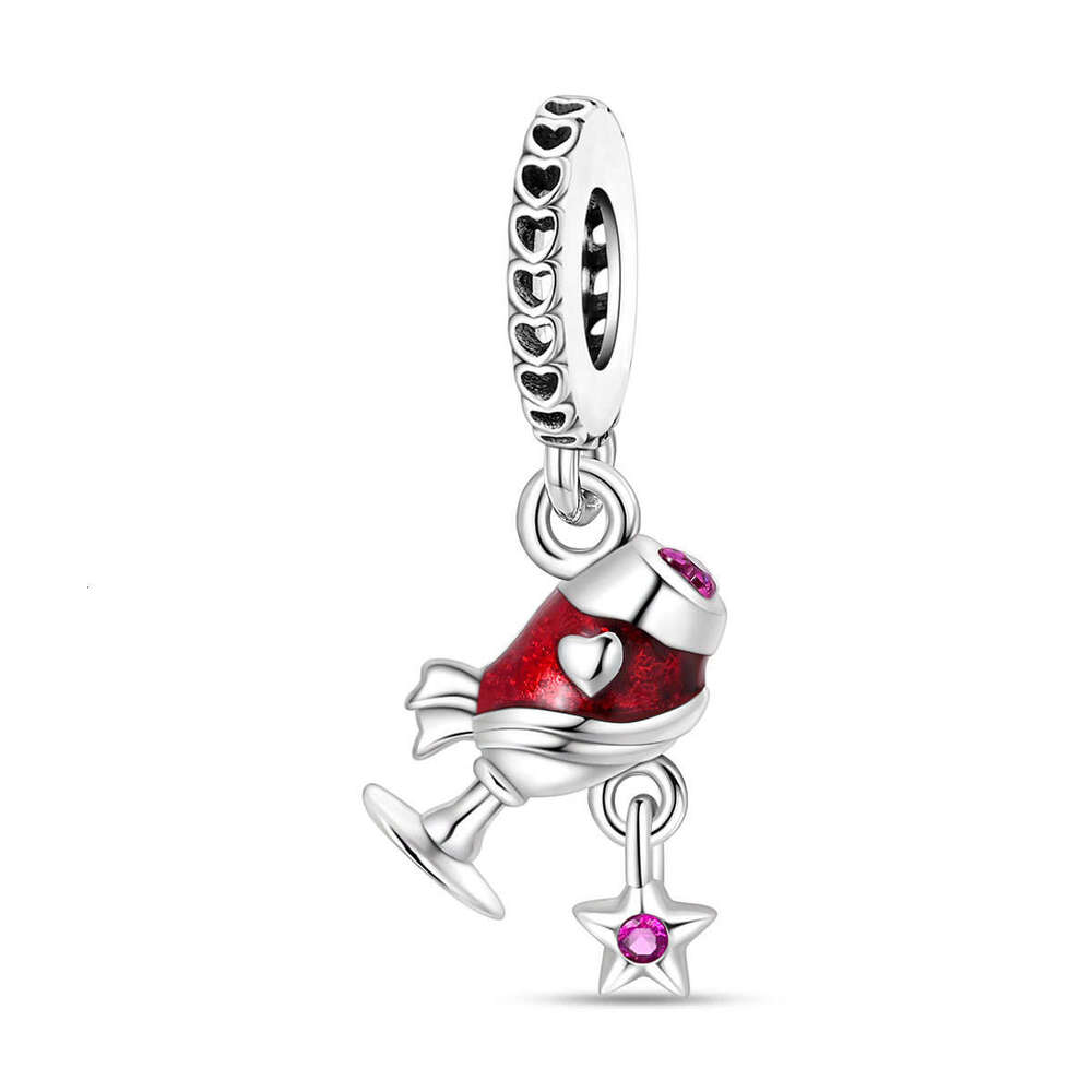 New 925 Sterling Silver Charm Romantic red wine glass pendant Fit Charms Silver 925 Original Bracelet DIY Jewelry Making For women Gifts