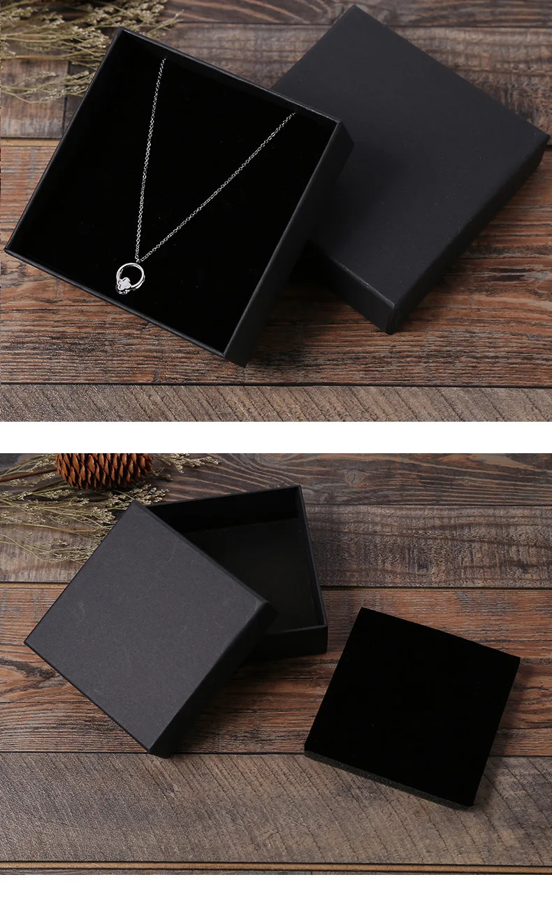 12Pcs Black Cardboard Kraft Paper Jewelry Packaging Boxes For Ring Watch Necklace Earrings Jewelry Set Package Case Storage 240910
