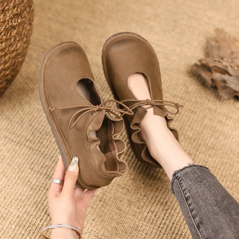 2024 Spring Summer Soft Artmu Original Flat Shoes Womens Lace Up Leather Comt and Elegant Zapatos 240914