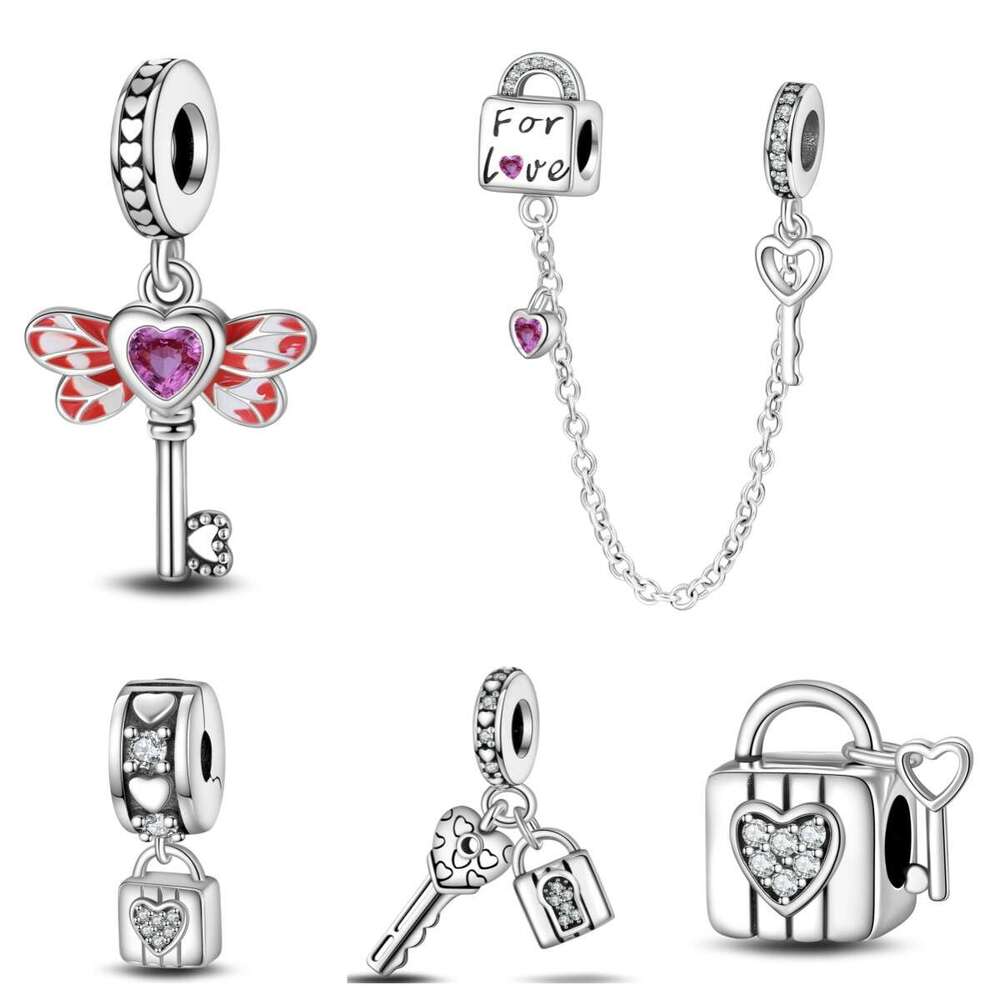 New 925 Sterling Silver Charm Love lock key lock pendant beads Fit Charms Silver 925 Original Bracelet DIY Jewelry Making For women Gifts