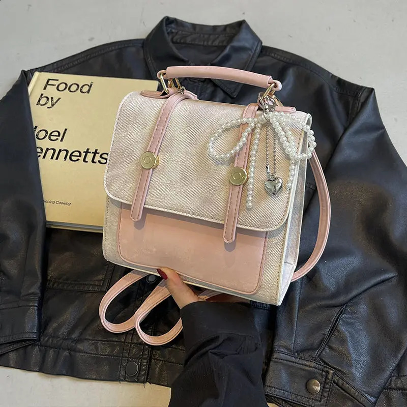 Miyagawa Womens Bag Retro Contrastive Color Backpack Fashion and Leisure Korean Academy Style Shoulder Bag 240912