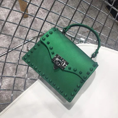 Fashion Jelly Bag Retro Rivet Womens PVC Handbag Simple Casual Portable Shoulder Square Horizontal 240913