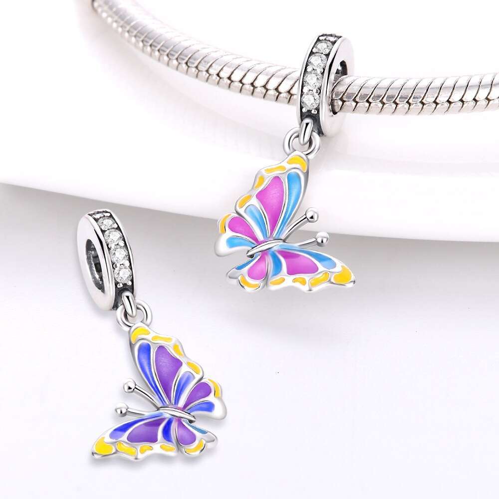 New 925 Sterling Silver Charm Colorful Butterfly Pendant Fit Charms Silver 925 Original Bracelet DIY Jewelry Making For women Gifts