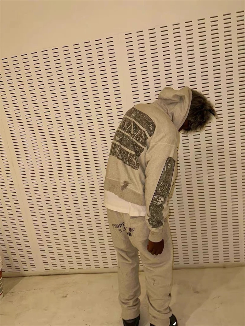 Vintage Washed Printed Pure Cotton Fleece Hoodie High Street Casual Loose Rock Hiphop Oversized Highquality Retro 240910