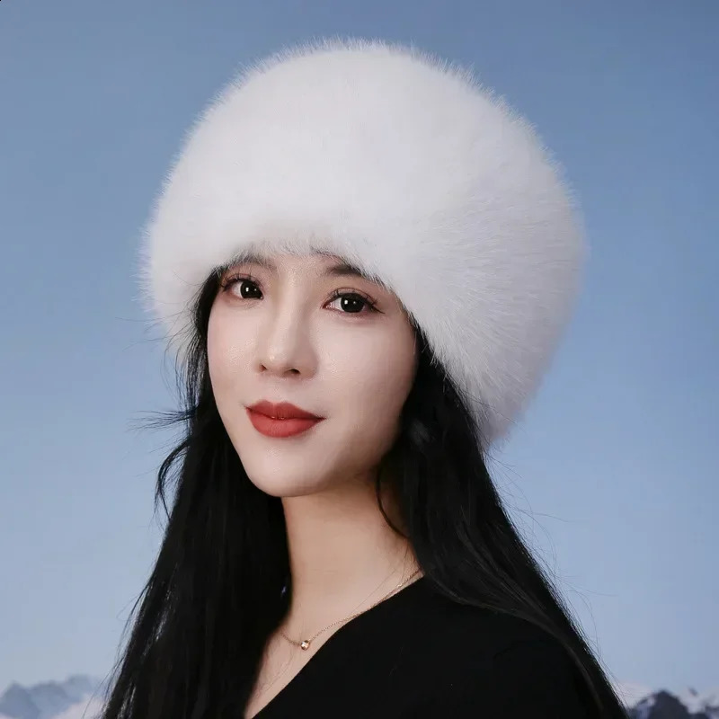 Super Fashion Winter Snow Hat with Artificial Fur Thick Womens Fluffy Fur Hat Skiing Russian Windproof Hat Party Warm Fox Fur Hat Black 240914