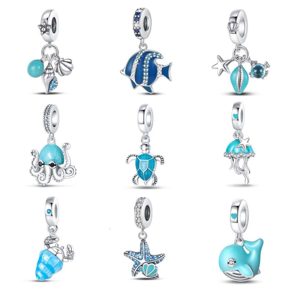 New 925 Sterling Silver Charm Ocean Shell Turtle Octopus Crab Jellyfish Pendant Fit Charms Silver 925 Original Bracelet DIY Jewelry Making For women G