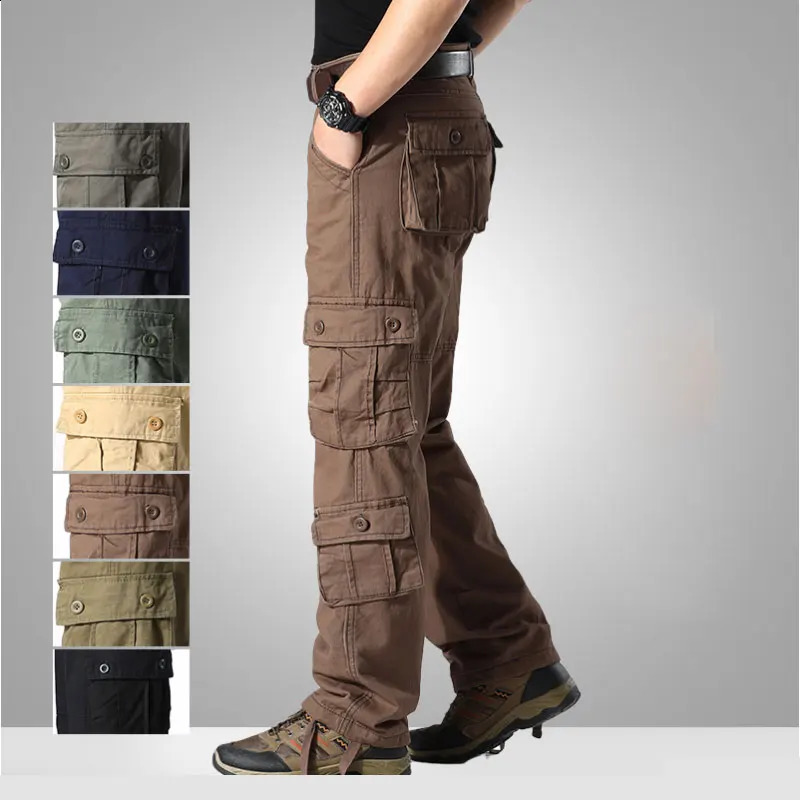 Plus Size 44 Spring Autumn Mens Cotton Cargo Pants Men Multi Pockets Trousers Outdoor Casual Jogger Pants Male 240911