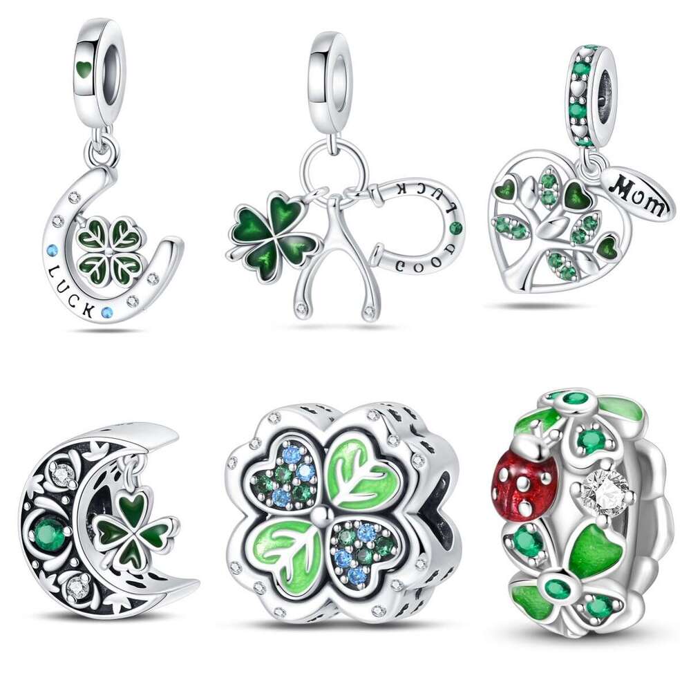 New 925 Sterling Silver Charm Green Life Tree Lucky Clover pendants Fit Charms Silver 925 Original Bracelet DIY Jewelry Making For women Gifts