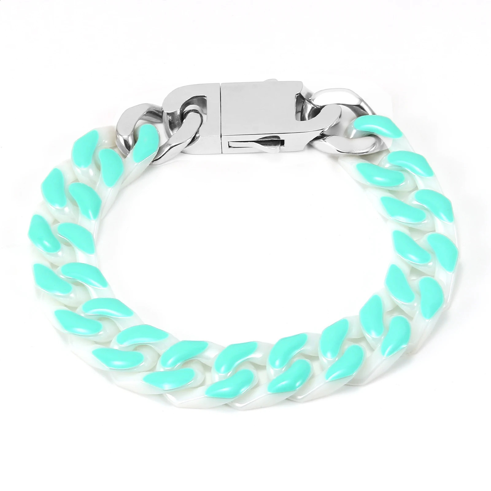 12mm Wide Ceramics Cuban Link Chain Bracelet for Men Women Multicolor Hip Hop Jewelry Waterproof Non-allergic Accessories 240910