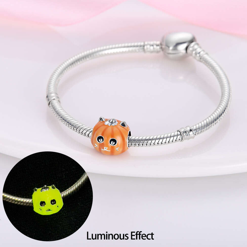 New 925 Sterling Silver Charm Halloween Colorful Night Light Pumpkin Beads Fit Charms Silver 925 Original Bracelet DIY Jewelry Making For women Gifts