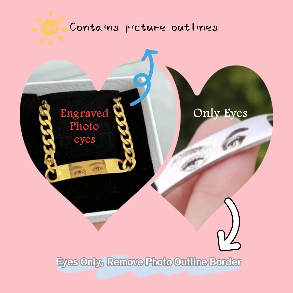 DUOYING Custom Eyes Po Bracelet Customized Engravable Picture Couple Bracelet Stainless Steel Cuban Chain Jewelry Gifts 240914