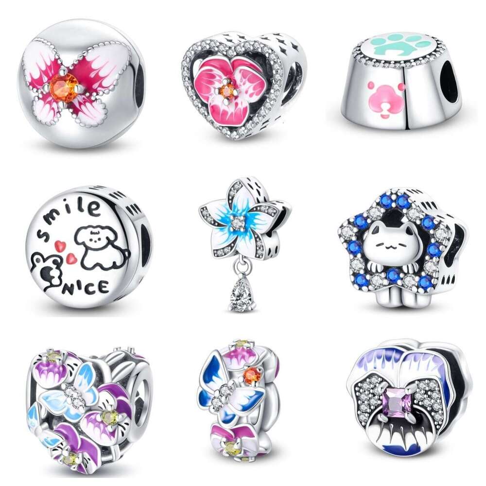 New 925 Sterling Silver Charm Cute pet butterfly flower heart shape pendants Fit Charms Silver 925 Original Bracelet DIY Jewelry Making For women Gift