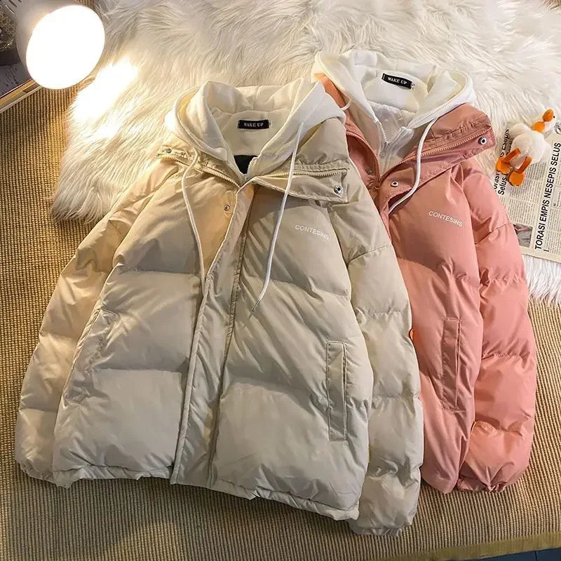 Korean two-piece zipper down jacket to keep warm cotton-padded jacket Y2K casual Joker coat for men and women in Harajuku 240914