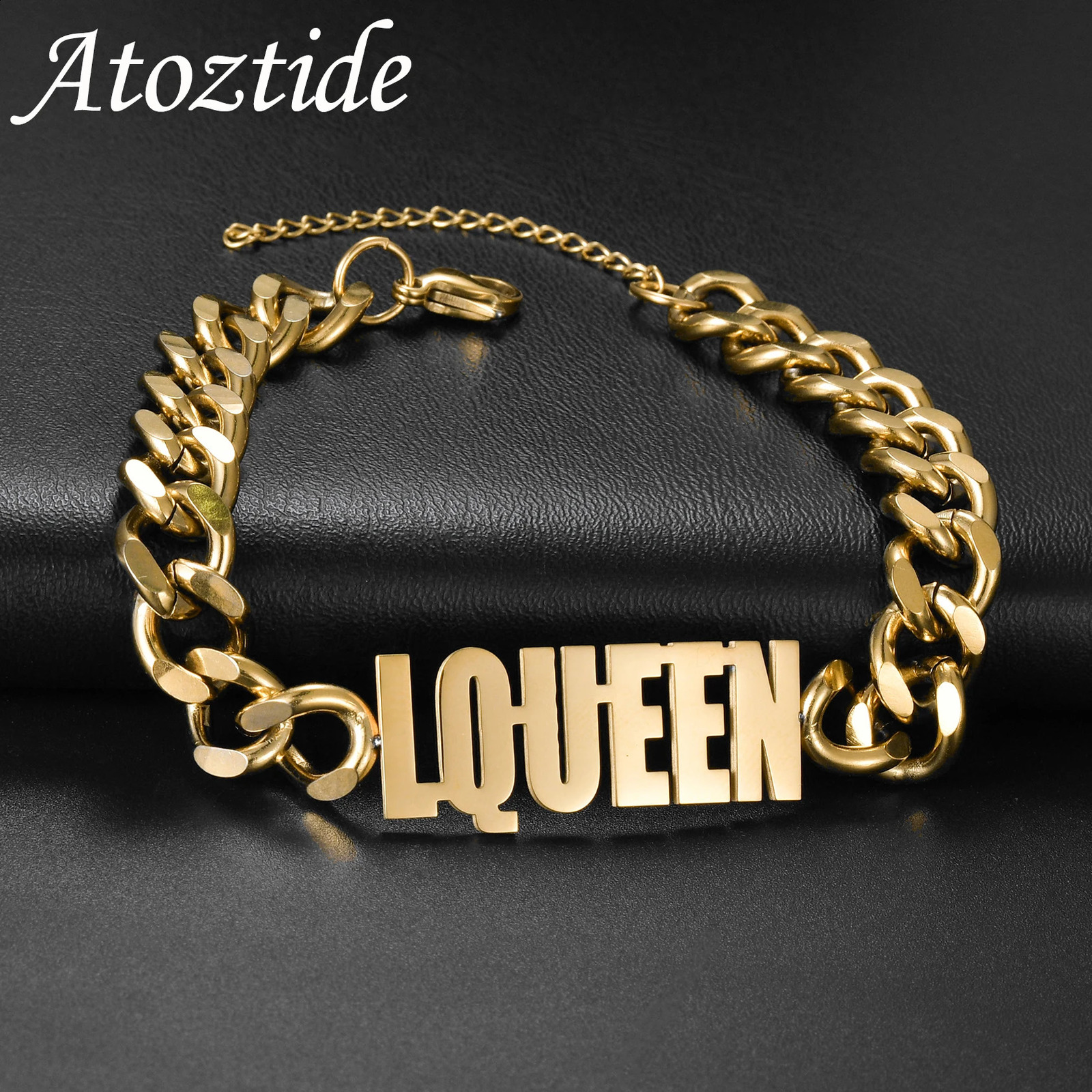 Atoztide Personalized Custom Name Bracelet for Women Men Stainless Steel 10mm Cuban Chain Nameplate Handmade Bangle Jewelry Gift 240914