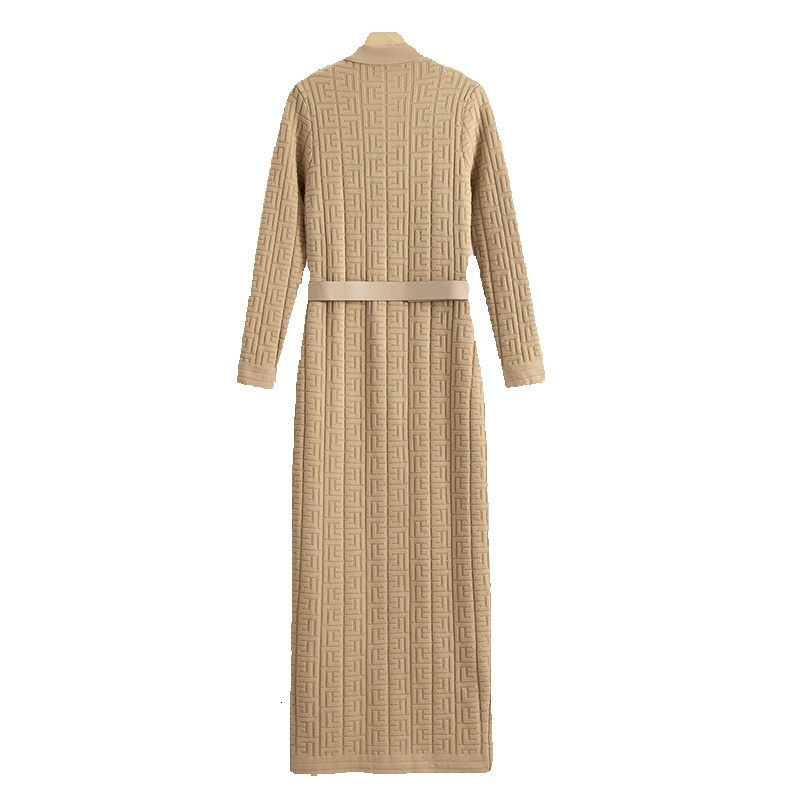 Women 2024 Spring Autumn Elegant Sleeve Knitted Sweater Office Dress Chic Lady Wrap Hips Bodycon Long Vestidos