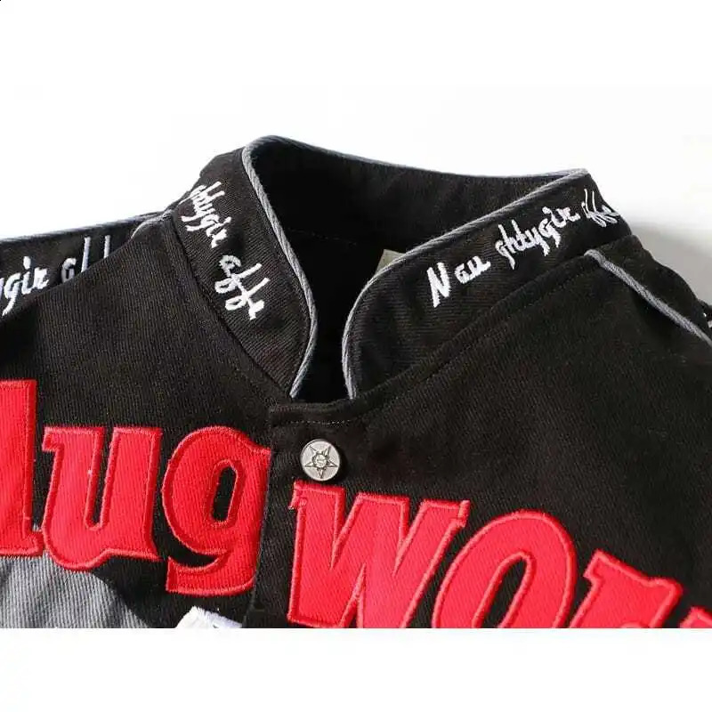High Street Embroidered Anime Baseball Jacket Men Workwear Loose Motorcycle Jacket Pure Cotton Zipper Long Sleeve Stand Collar 240914