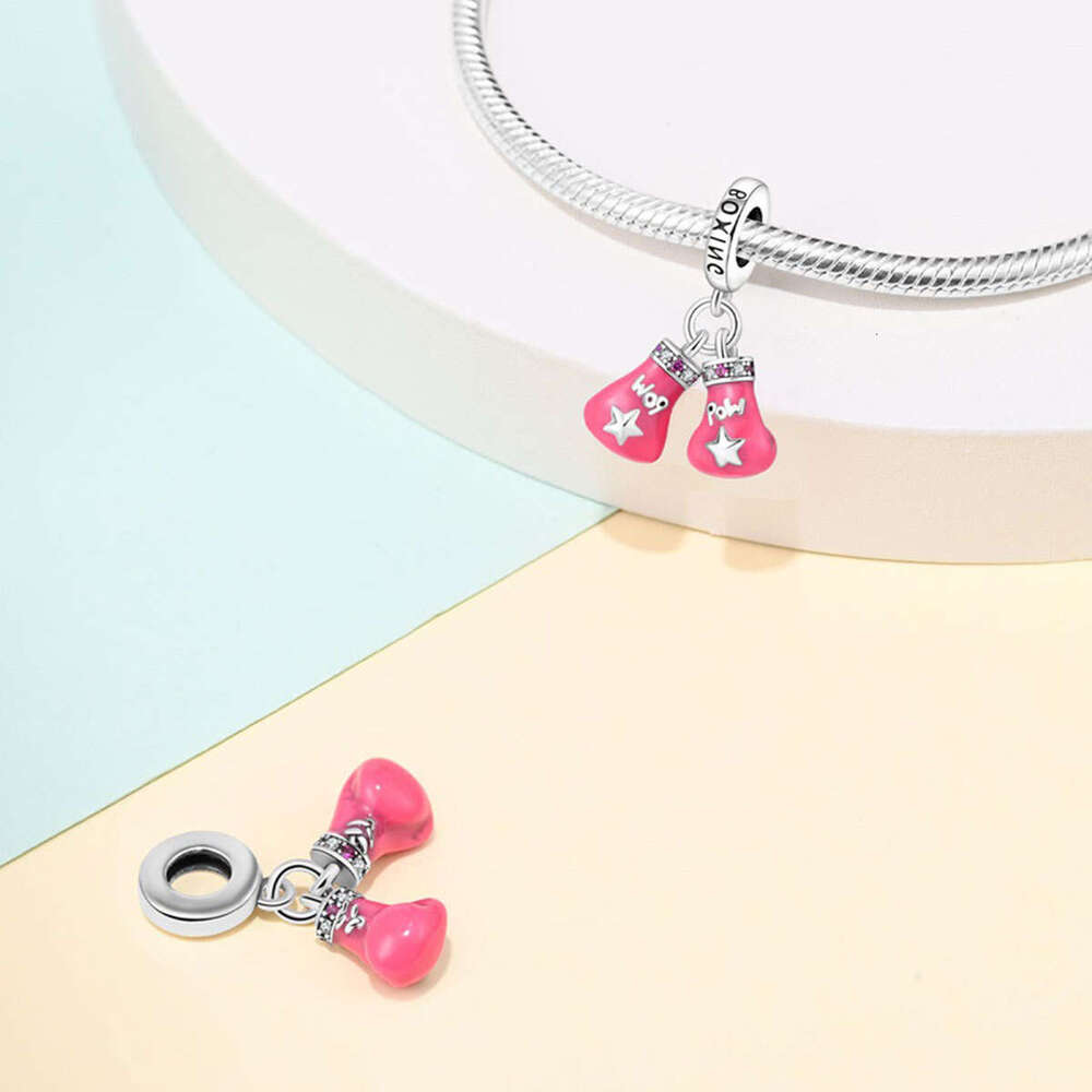 New 925 Sterling Silver Charm Pink boxing pendant Fit Charms Silver 925 Original Bracelet DIY Jewelry Making For women Gifts