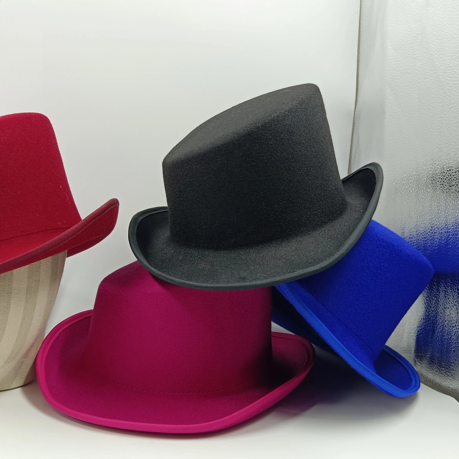 60cm Hat Slanted Top hats for men solid black magician hat Personality gentleman sombrero British Curl Party 240906