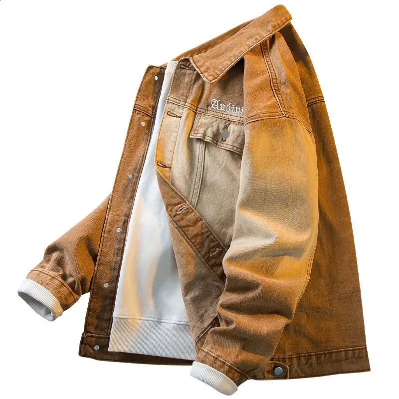 Mens American high street gradient denim jacket mens spring and autumn cool style handsome and casual jacket korean fashion 240911