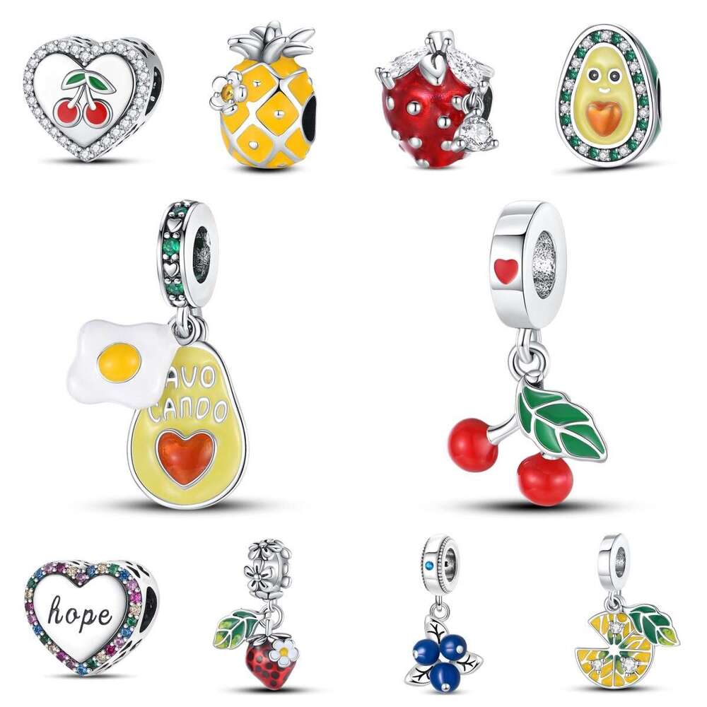 New 925 Sterling Silver Charm Fruit Cherry Pineapple Grape Avocado Pendant Fit Charms Silver 925 Original Bracelet DIY Jewelry Making For women Gifts