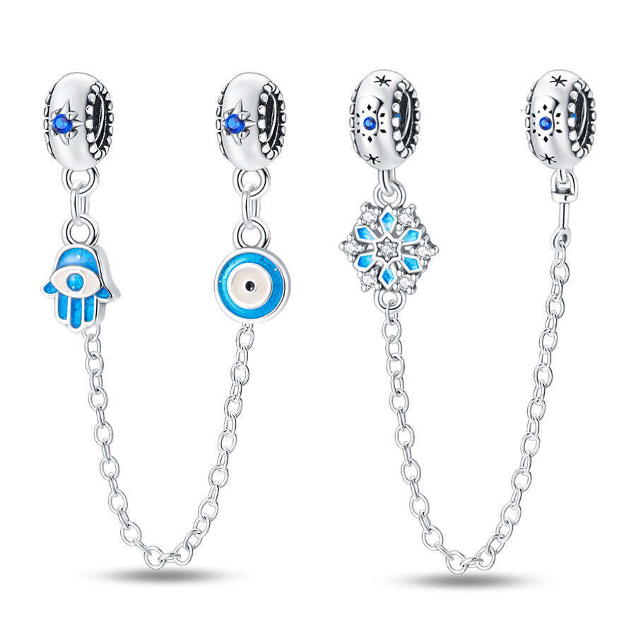 New 925 Sterling Silver Charm Snowflake safety chain Charm Fit Charms Silver 925 Original Bracelet DIY Jewelry Making For women Gifts