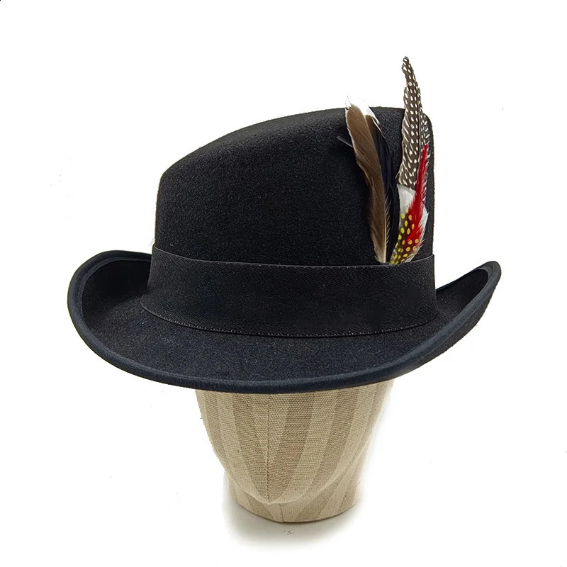 60cm Hat Slanted Top hats for men solid black magician hat Personality gentleman sombrero British Curl Party 240906