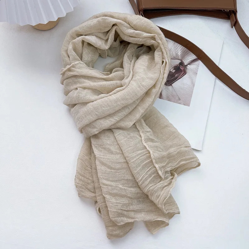 Plain Cotton and Linen Tie Dyed Scarf for Womens Thin Spring and Autumn Solid Color Retro Cotton Soft Shawl Versatile 240909