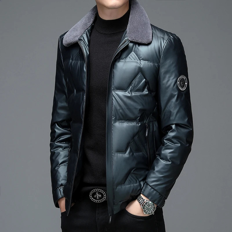 Top Grade Solid Color Mens Business Casual 90% White Duck Down Jackets Outwear Lightweight Warm Fur Collar Puffer Coat Clothing 240909