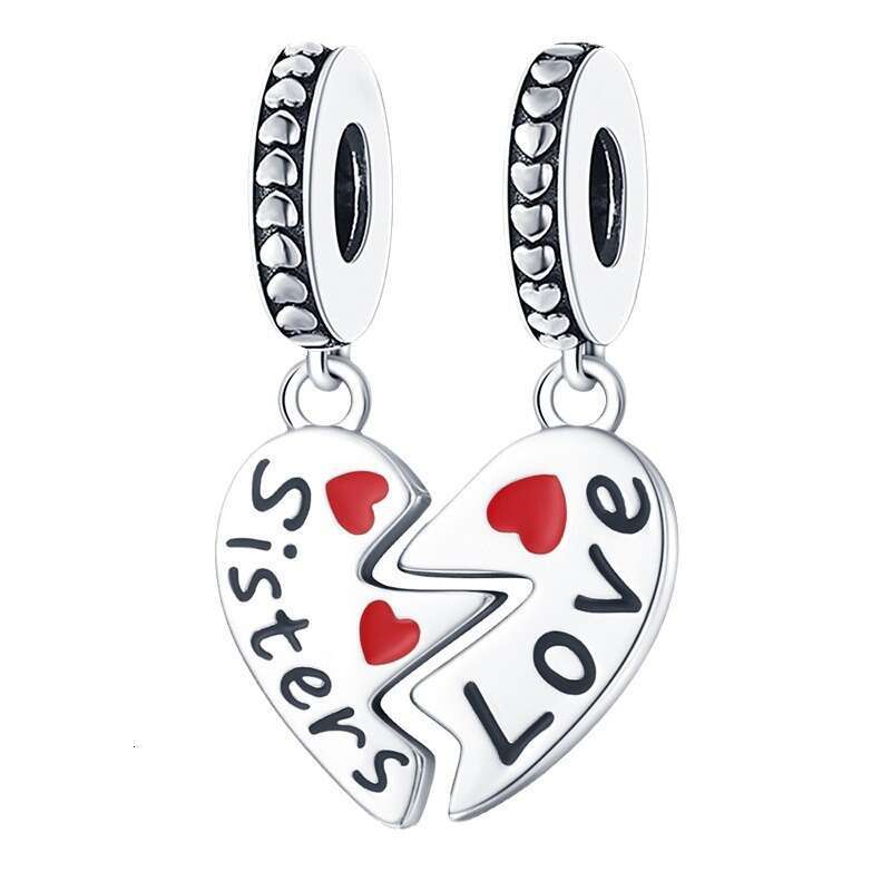New 925 Sterling Silver Charm Sisters Heart Pendant Fit Charms Silver 925 Original Bracelet DIY Jewelry Making For women Gifts