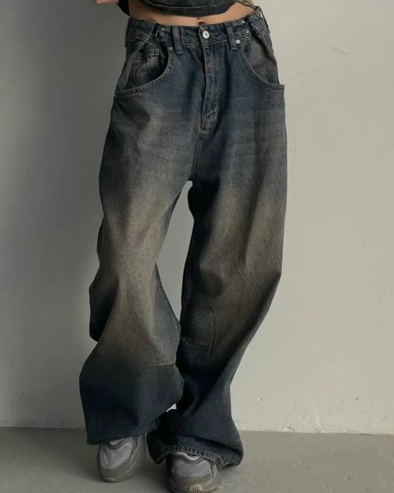 Y2K Streetwear Clothes Fashion Washed Old Baggy Jeans Women Vintage Harajuku Casual Joker Gothic High Waist Wide Leg Pants 240906