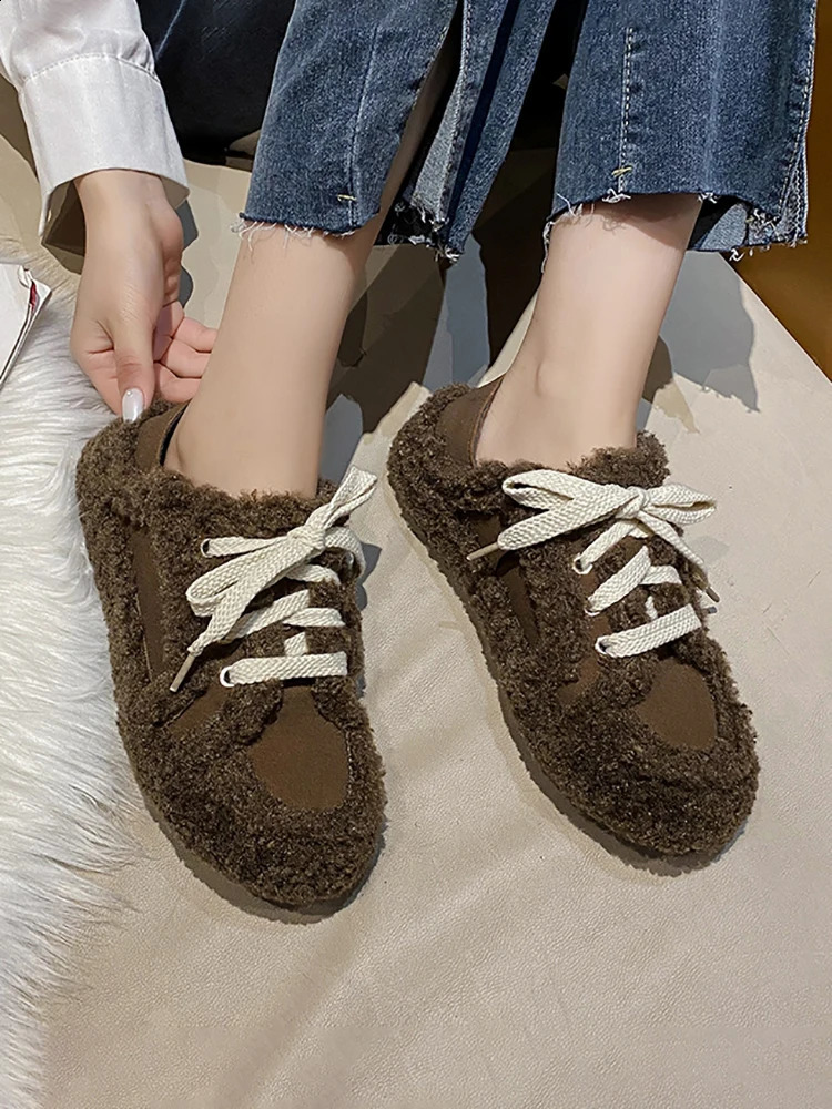 Womens flat shoes Modis Loafers fur slip up casual womens sports shoes autumn round toe dress winter cross slip up autumn 240914