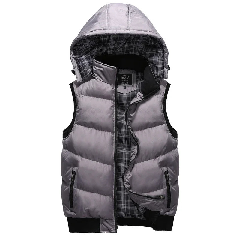 Spring Autumn Mens Fashion Zipper Hooded Warm Vest Casual Sports Stand Collar Sleeveless Jacket Men Winter Down Vest 240912